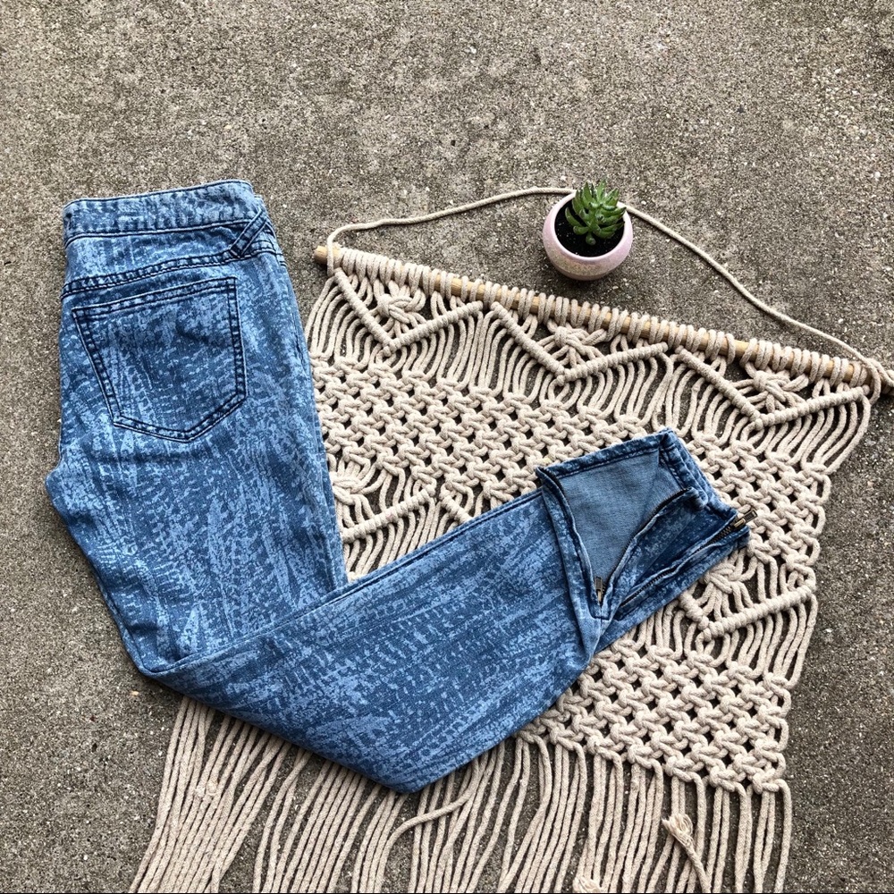 Free People Printed Crop Jeans Zip Ankle Size 25